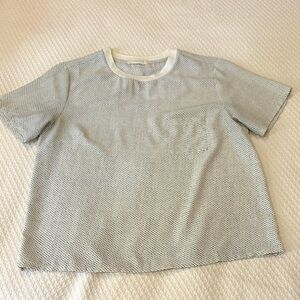 White and Black Pin dot  Short Sleeve Top